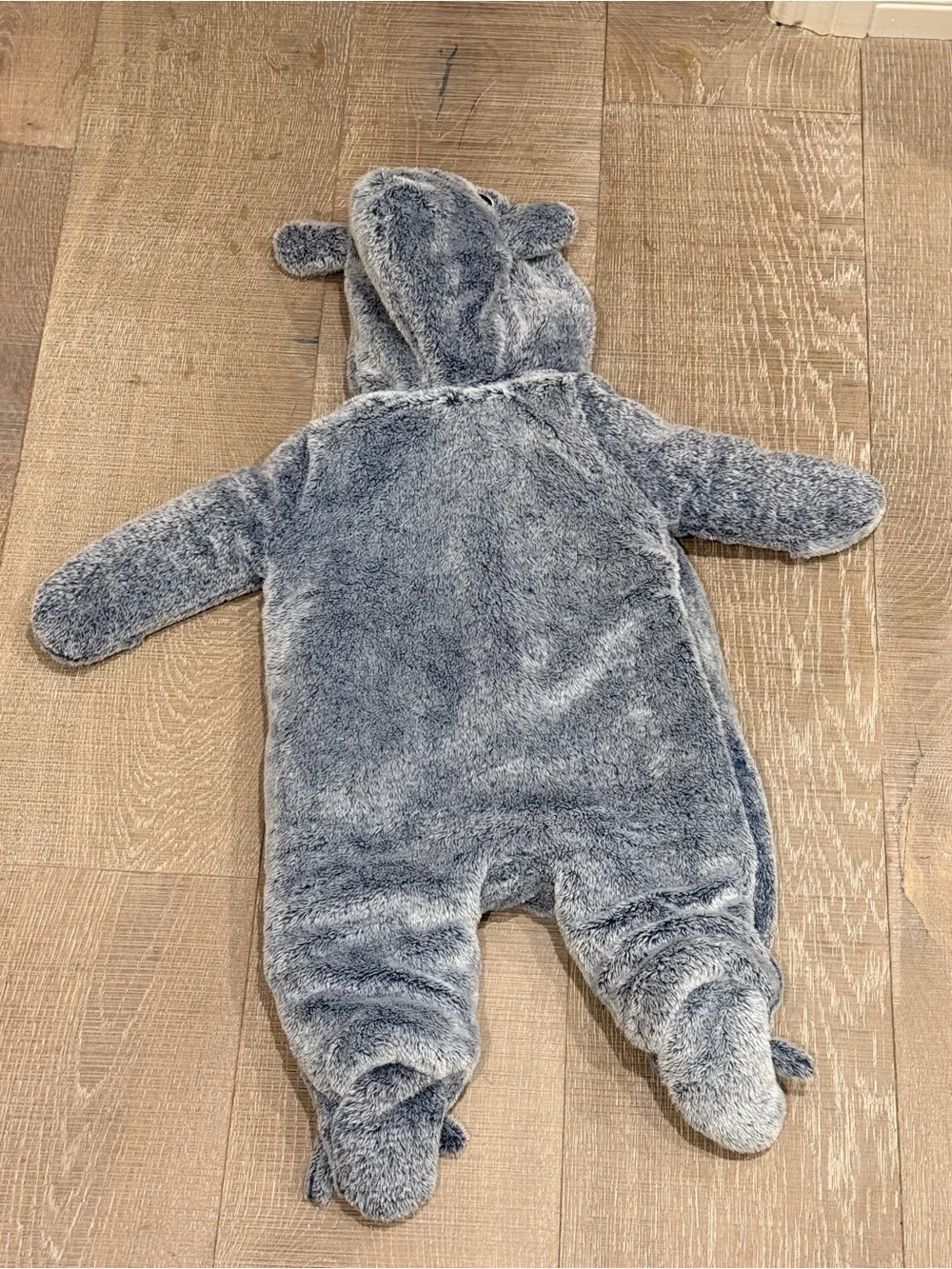 Koalababy - Plush Bear Hooded Footie - Gray Blue - 3-6 months
